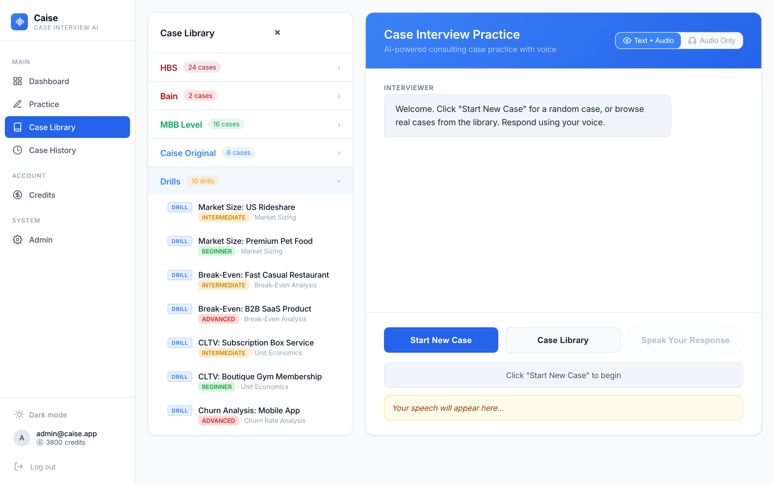 Caise math drills including market sizing, breakeven, CLTV, and churn analysis